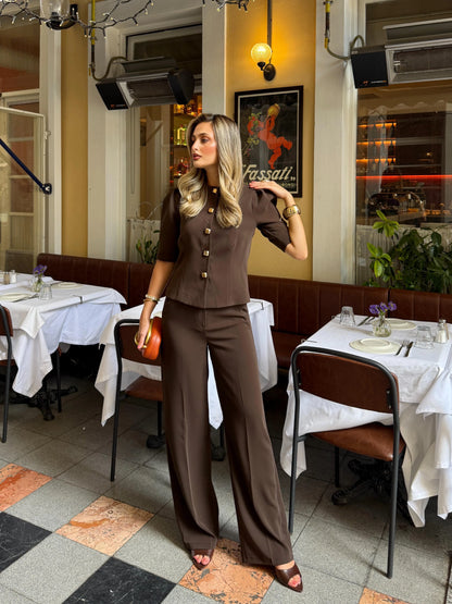 طقم جكيت مع بنطلون بني - KP1357